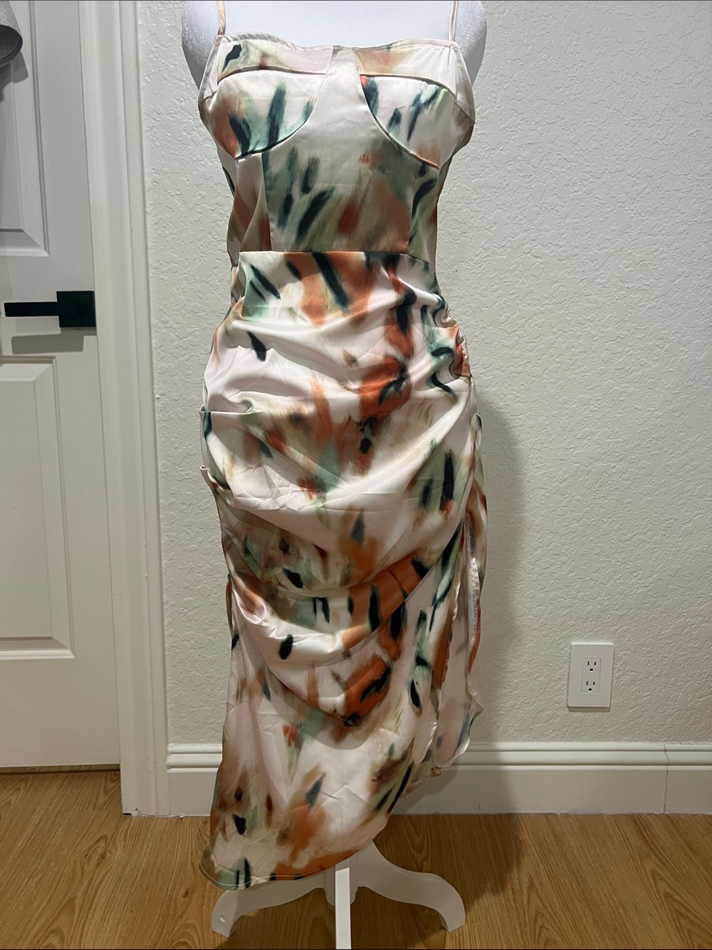 SHEIN Blush Multi Watercolor Slip Midi Dress